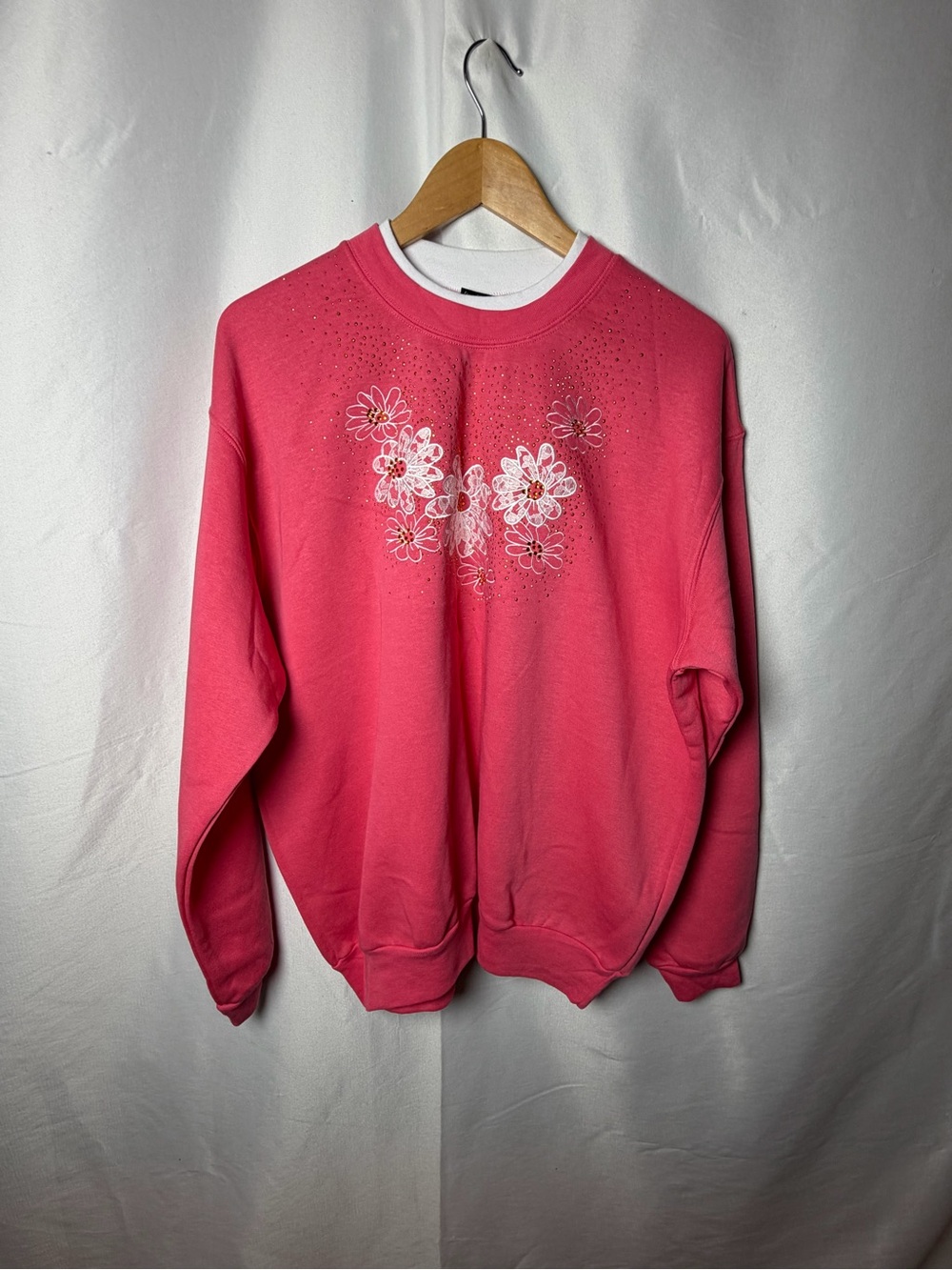 Women’s Pink Floral Embellished Crewneck Sweater